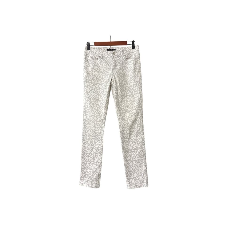 WHBM White House Black Market Jeans Silver Paisley Straight Ankle Pants Size 0